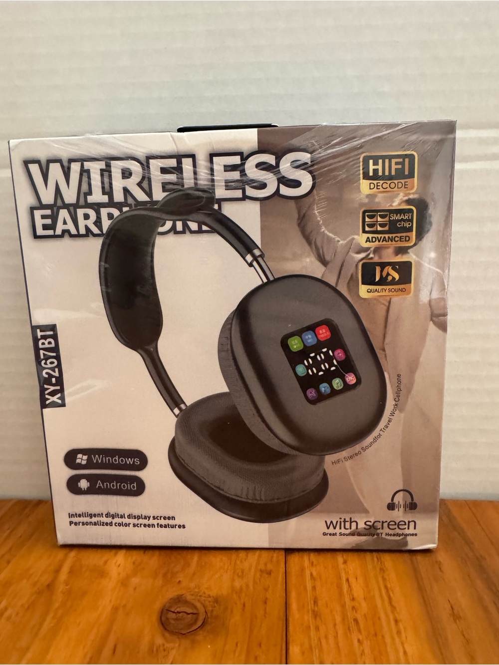 P9 Digital Wireless Over-Ear Headphones with Color Screen - Black